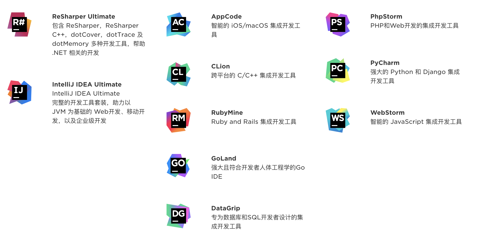 Jetbrains 全家桶 https://www.ffeeii.com/ffeeii.com/2019/09/jetbrains_products-1.png